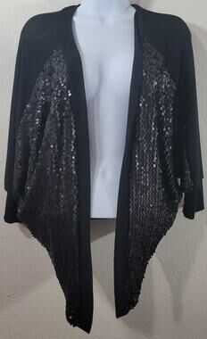 Day Trip Black Draped Front Sequin Batwing Cardigan Sweater Small Lightweight